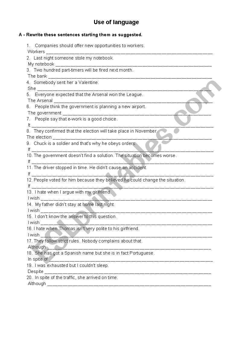 Rephrasing sentences worksheet