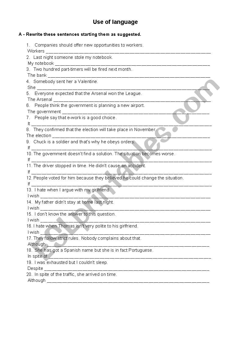 Rephrasing sentences worksheet