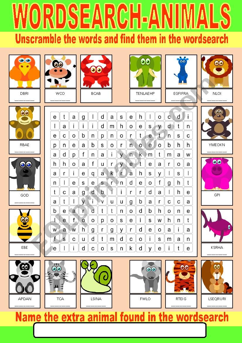 Animals Wordsearch worksheet