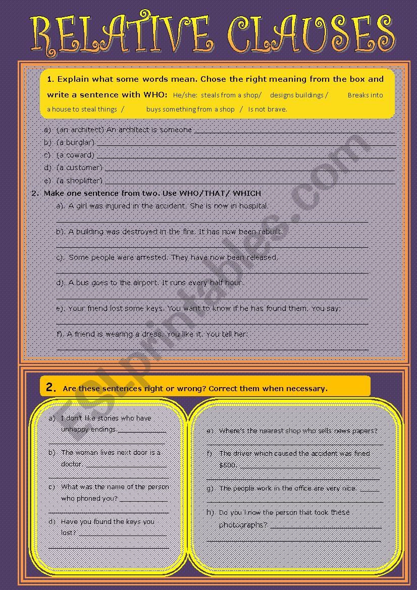 RELATIVE CLAUSE 1 worksheet