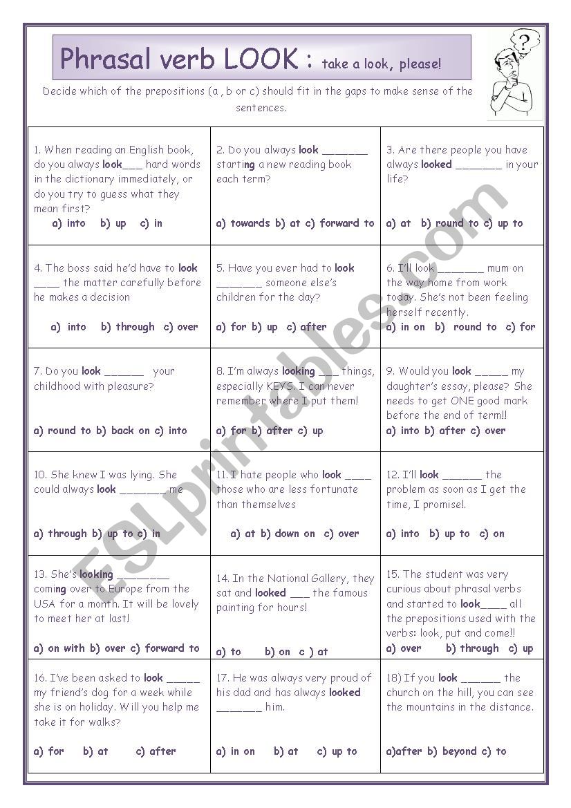 The Phrasl verb: LOOK worksheet