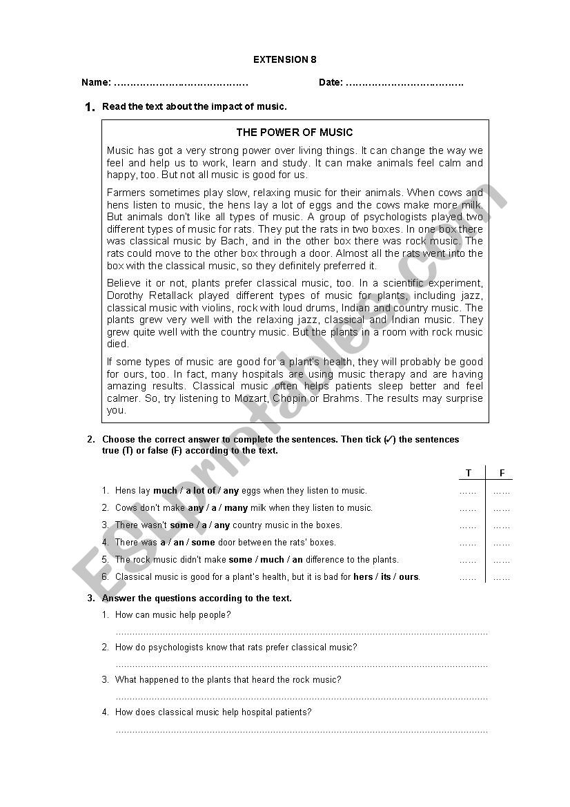 Reading Extension (Part 8) worksheet