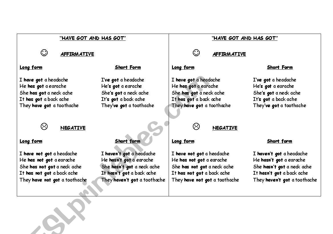 Have got Has got - illnesses worksheet