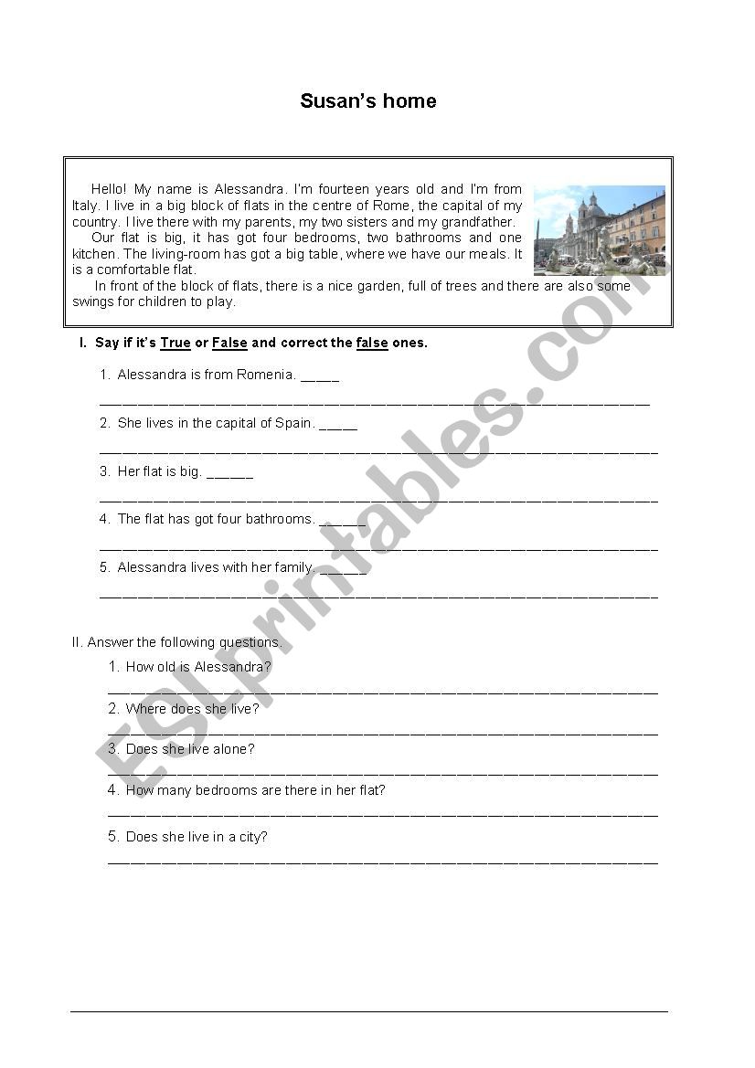 Susans home - Test worksheet