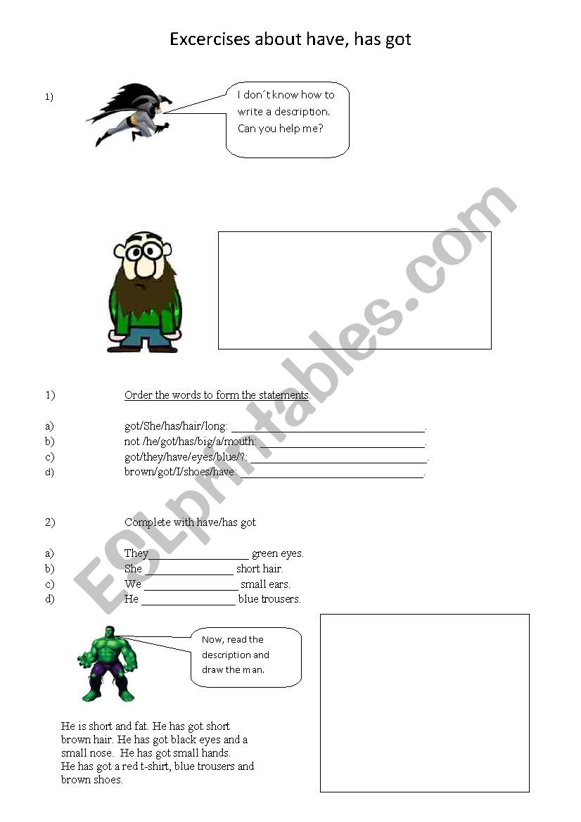 Have, has got, can, cant worksheet
