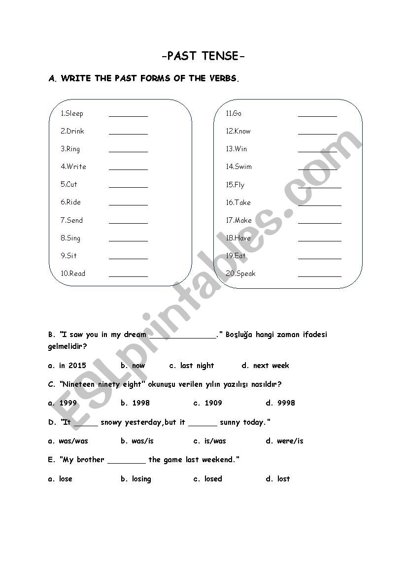 PAST TENSE worksheet