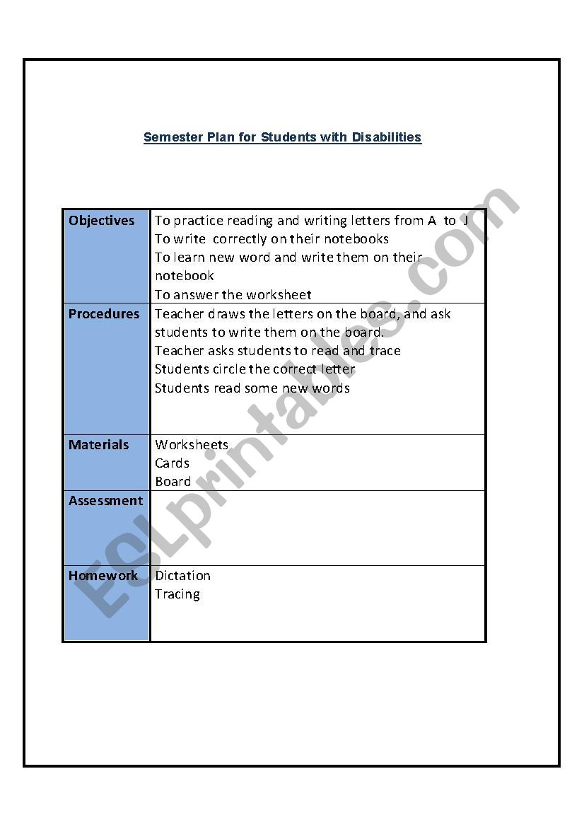 semester plan worksheet