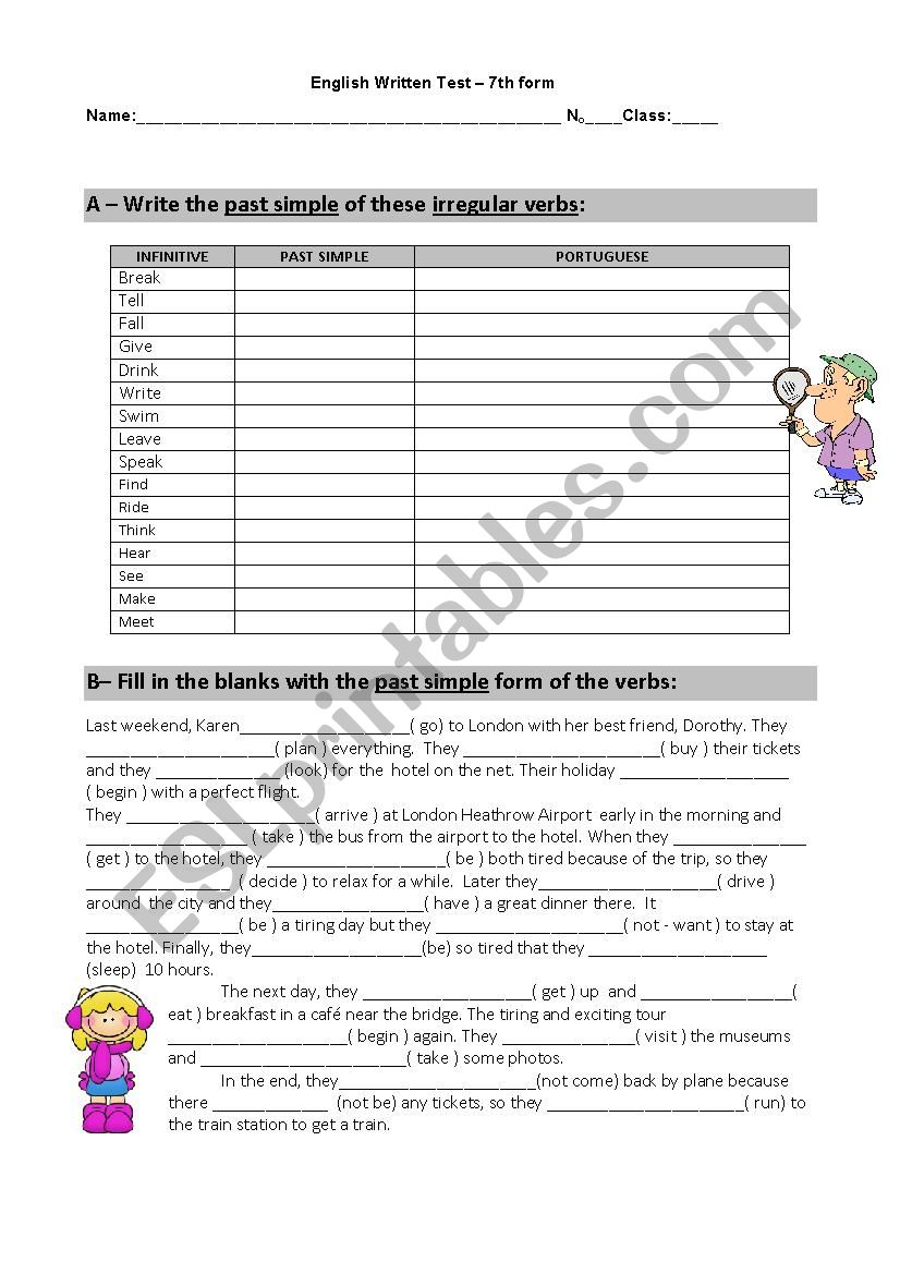 Past Simple Test worksheet