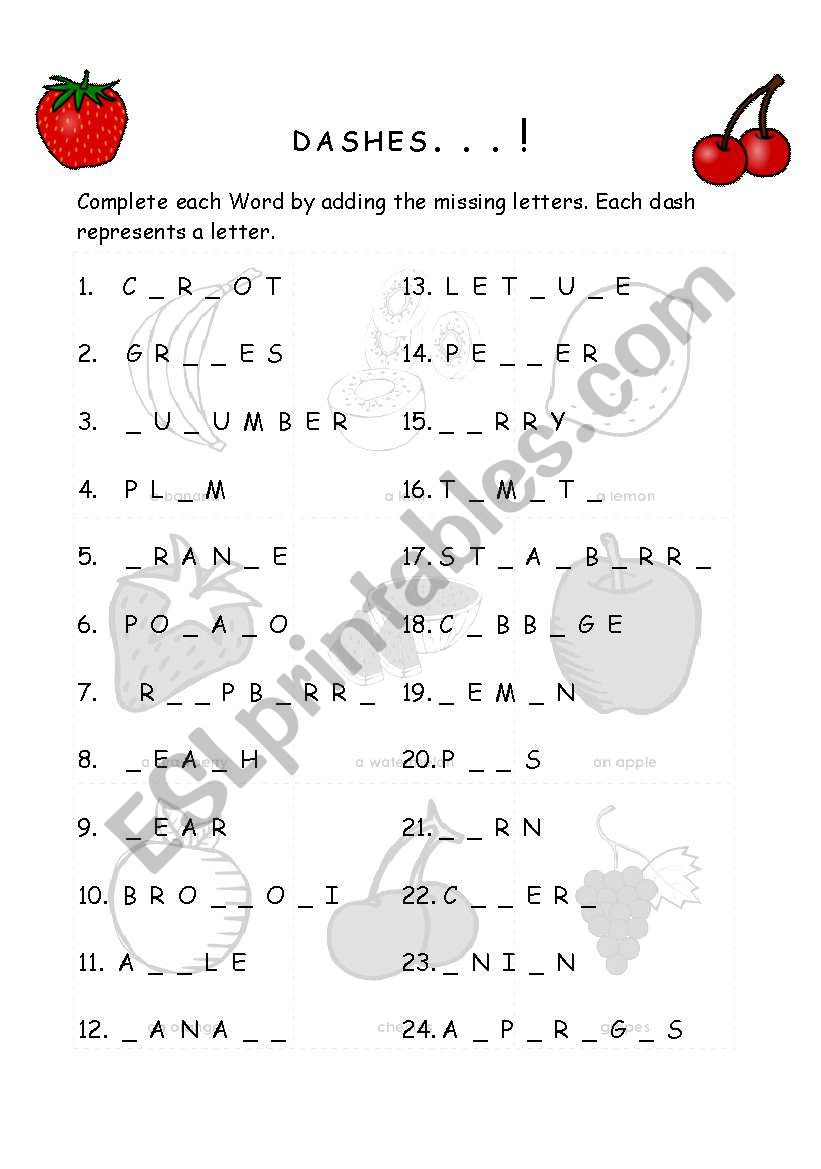 dashes about fruits worksheet