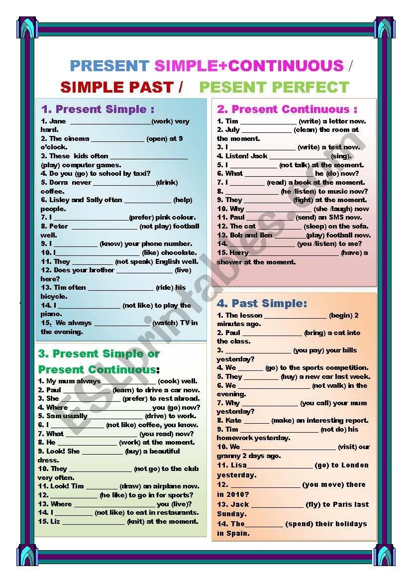 TENSES ( PRESENT SIMPLE / PRESENT CONTINUOUS / SIMPLE PAST/ PRESENT PERFECT)