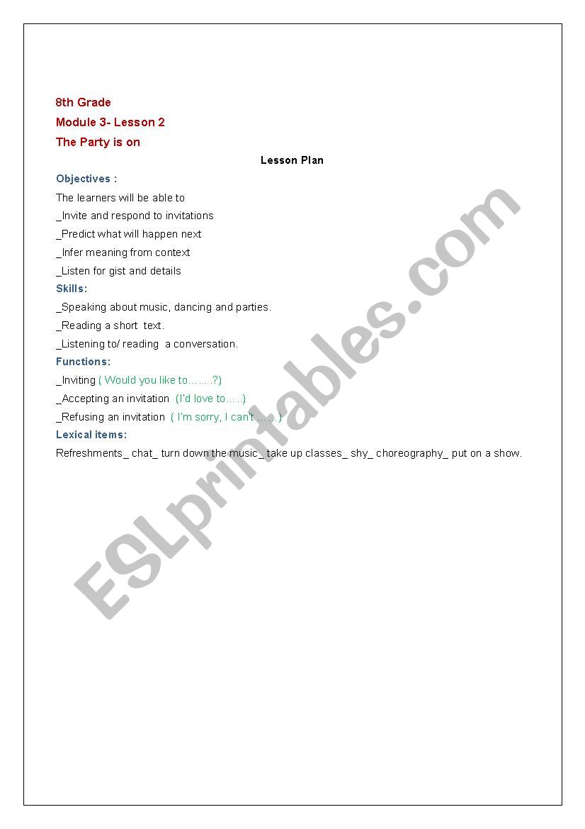 lesson plans 8th form worksheet