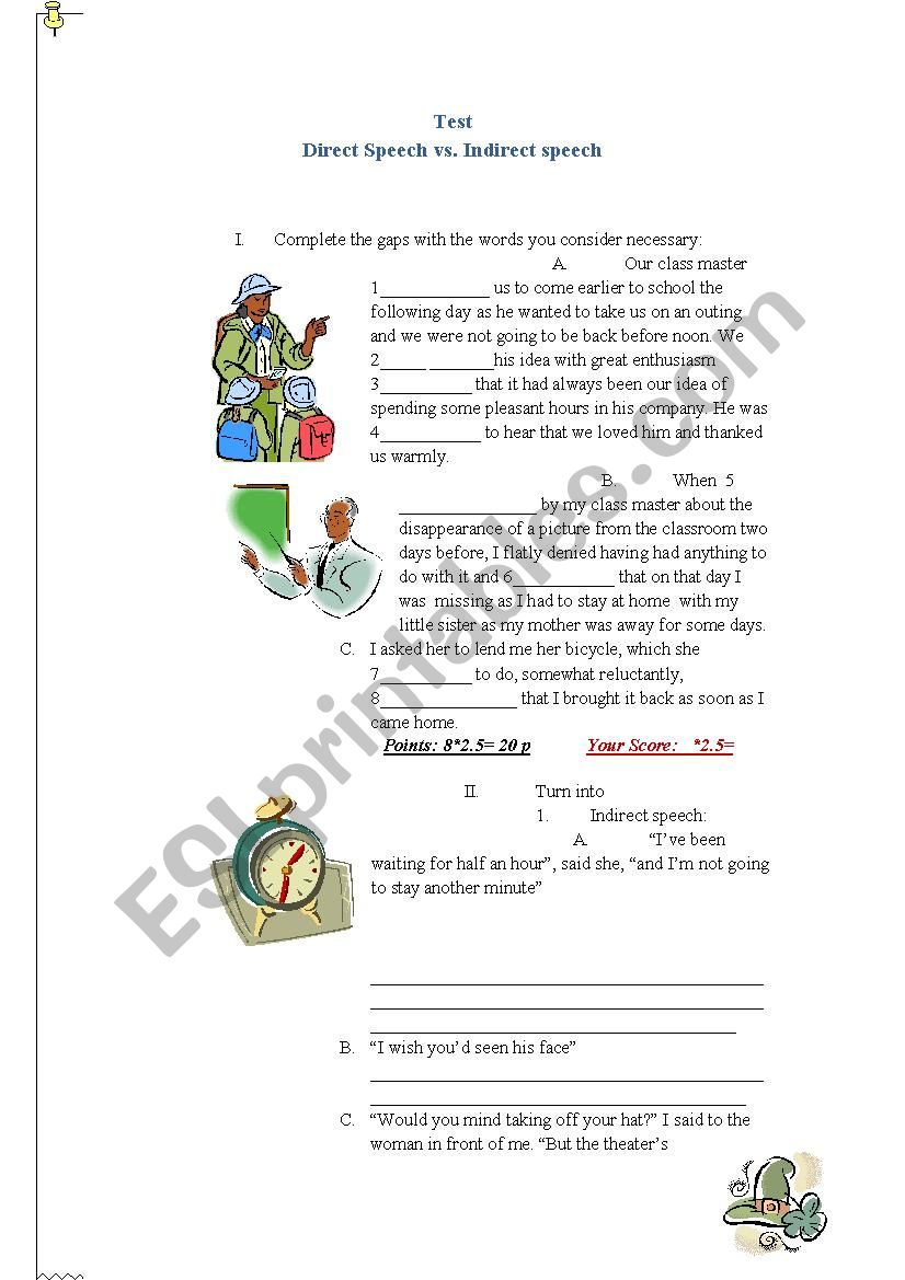 Indirect vs. Direct speech TEST
