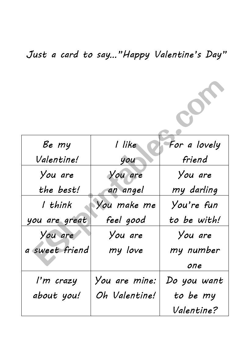 just a card to say worksheet