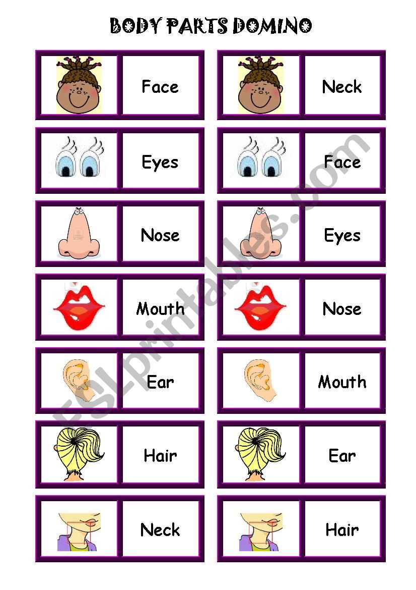 BODY PARTS DOMINO (YOUR HEAD) worksheet