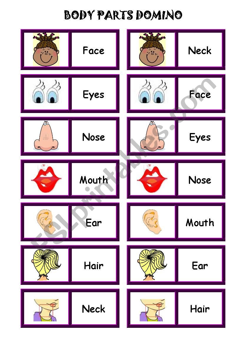BODY PARTS DOMINO (YOUR HEAD) worksheet