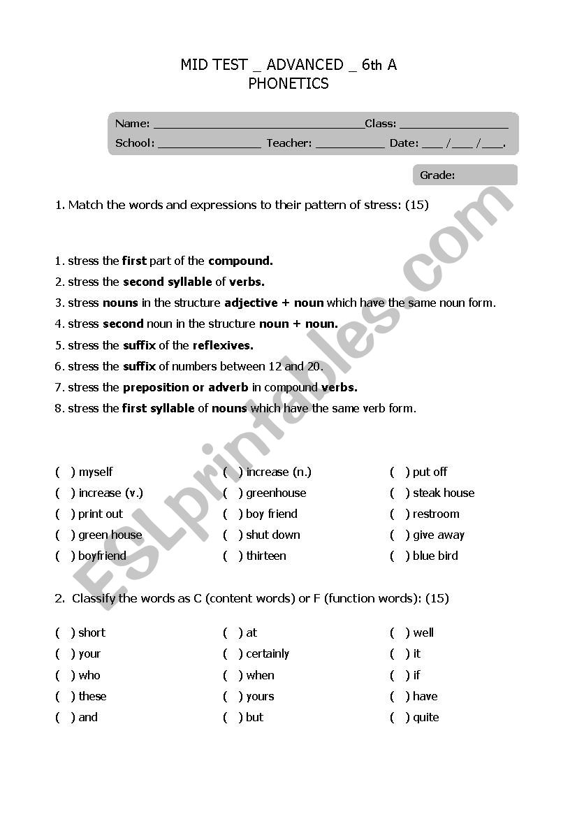 Phonetics worksheet