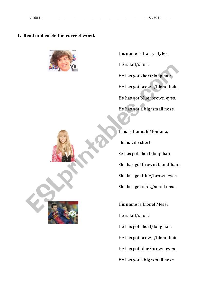 Physical description worksheet