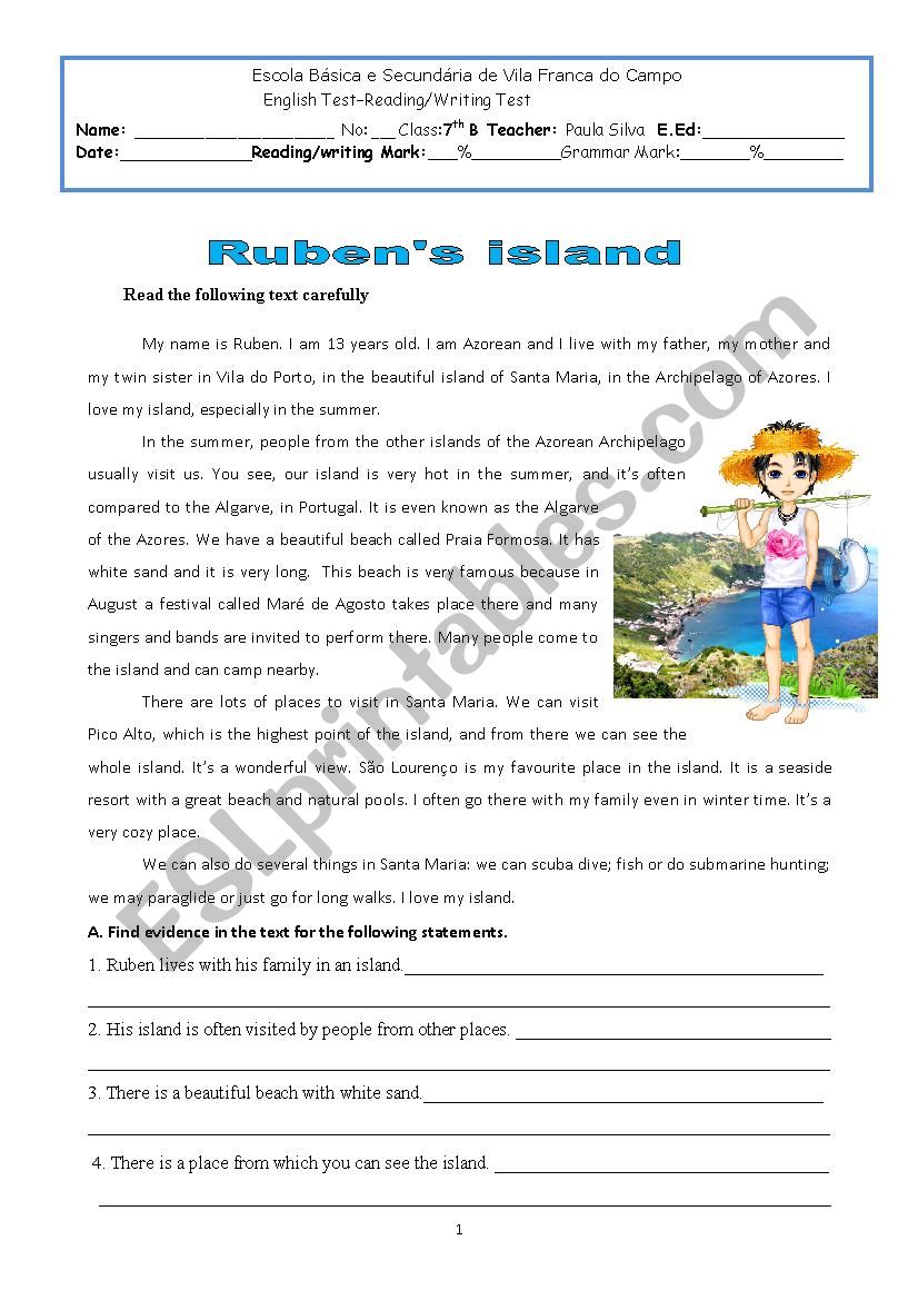 Rubens island worksheet