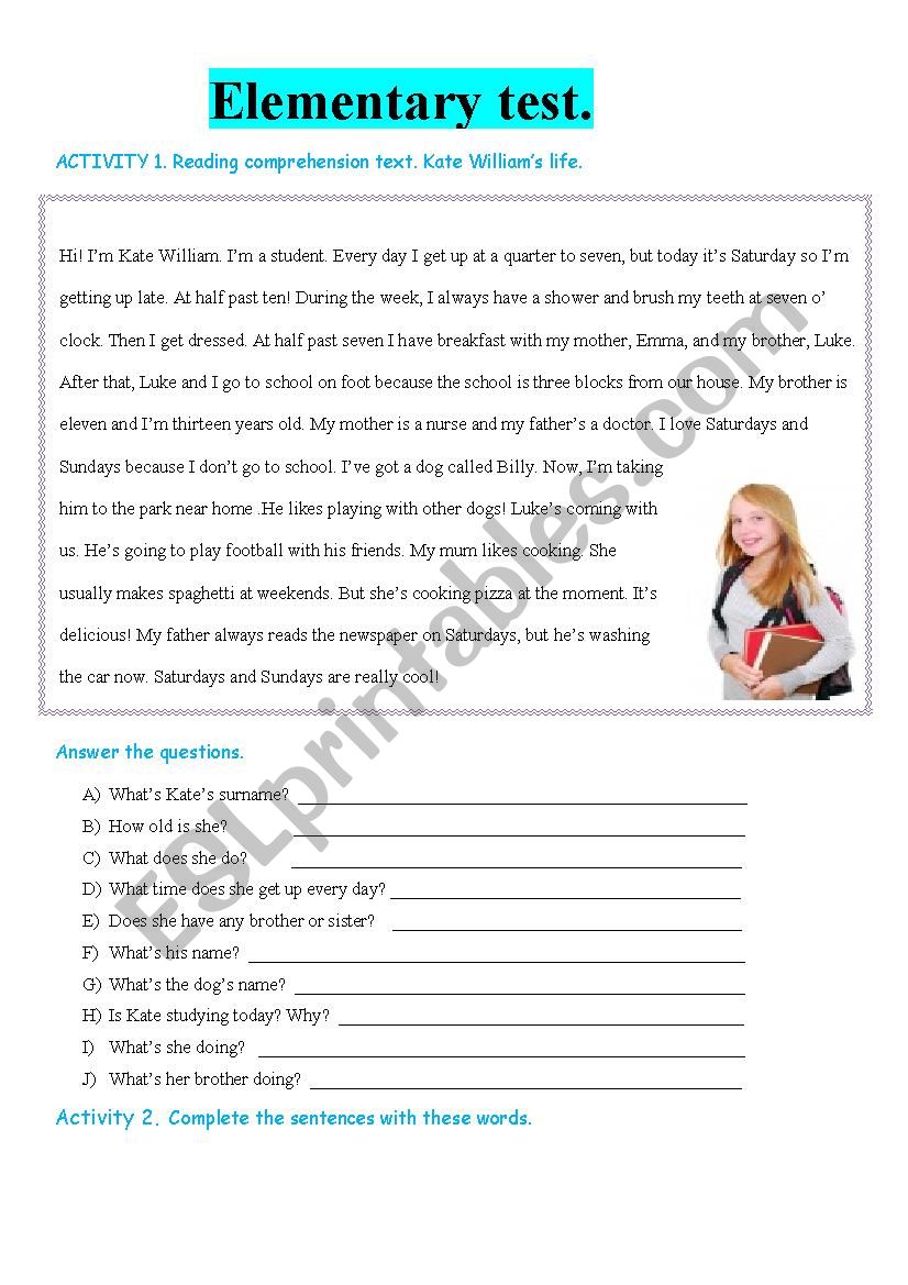 ELEMENTARY TEST worksheet