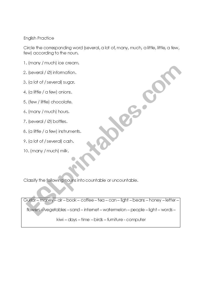 practice worksheet