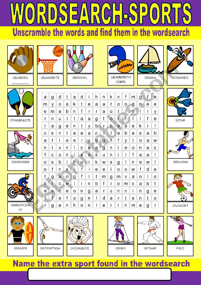 Sports Wordsearch worksheet