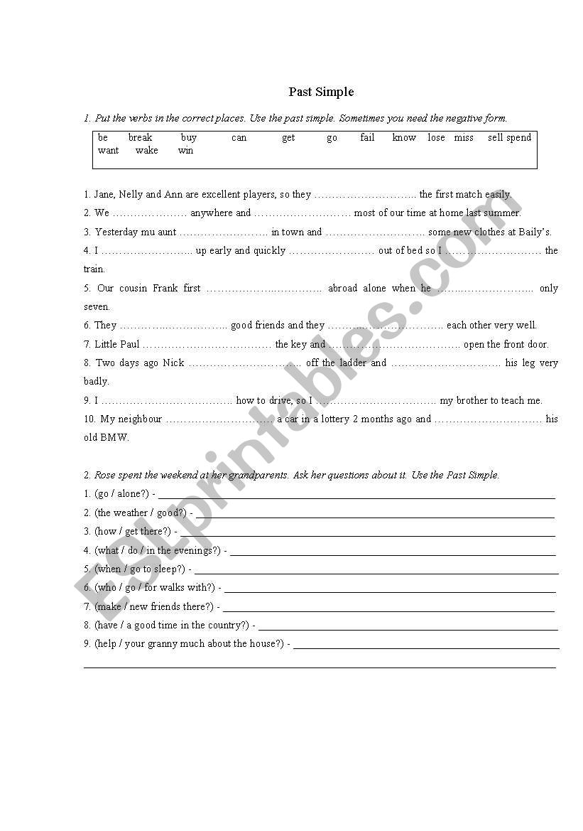 Past Simple worksheet