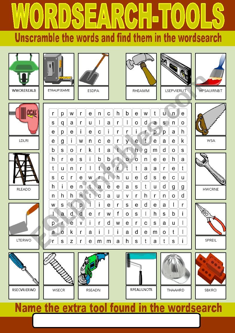 Tools Wordsearch worksheet