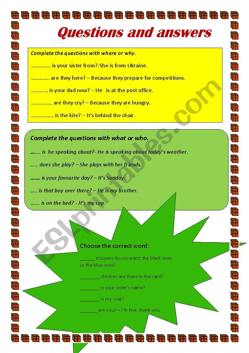 Questions and answers worksheet