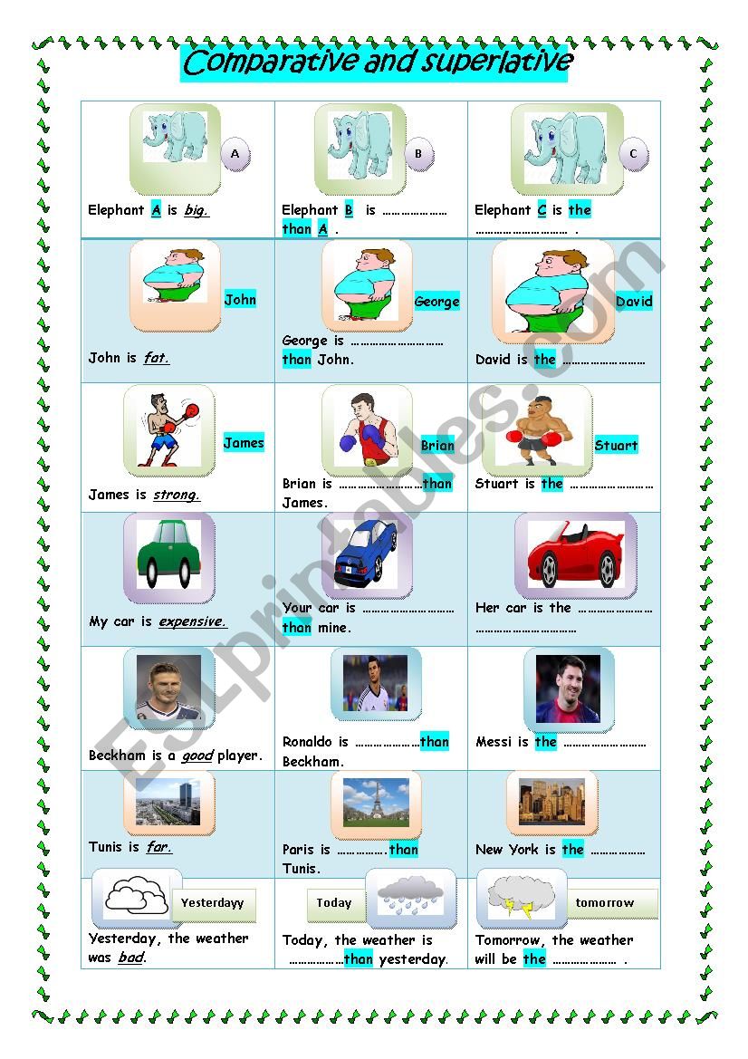 comparatives and superlatives worksheet