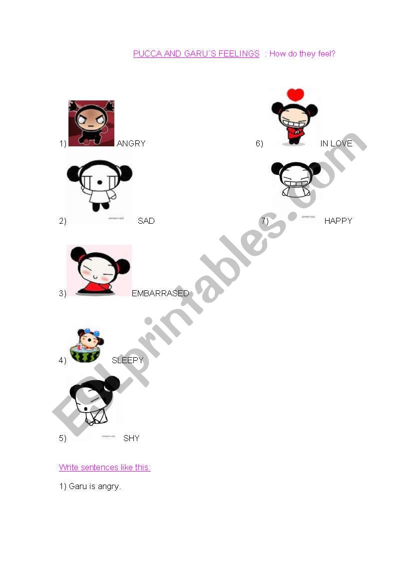 Pucca and Garus feelings worksheet