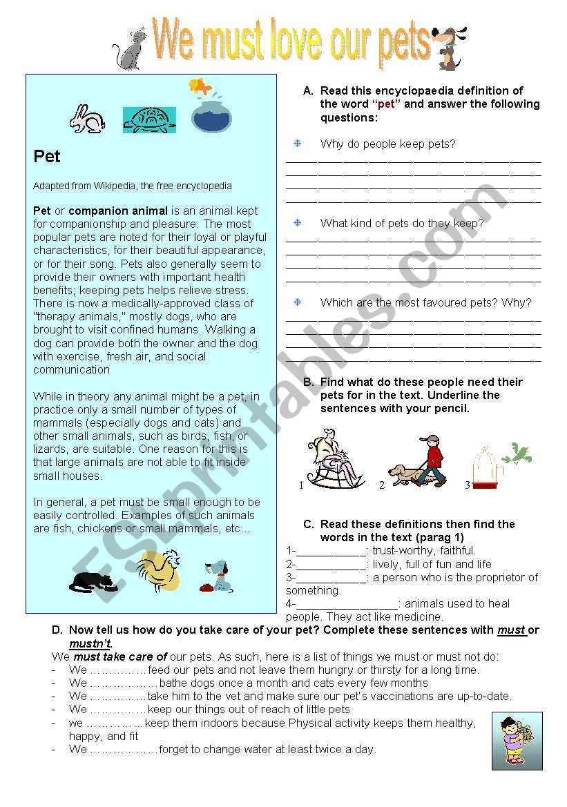we must love our pets worksheet