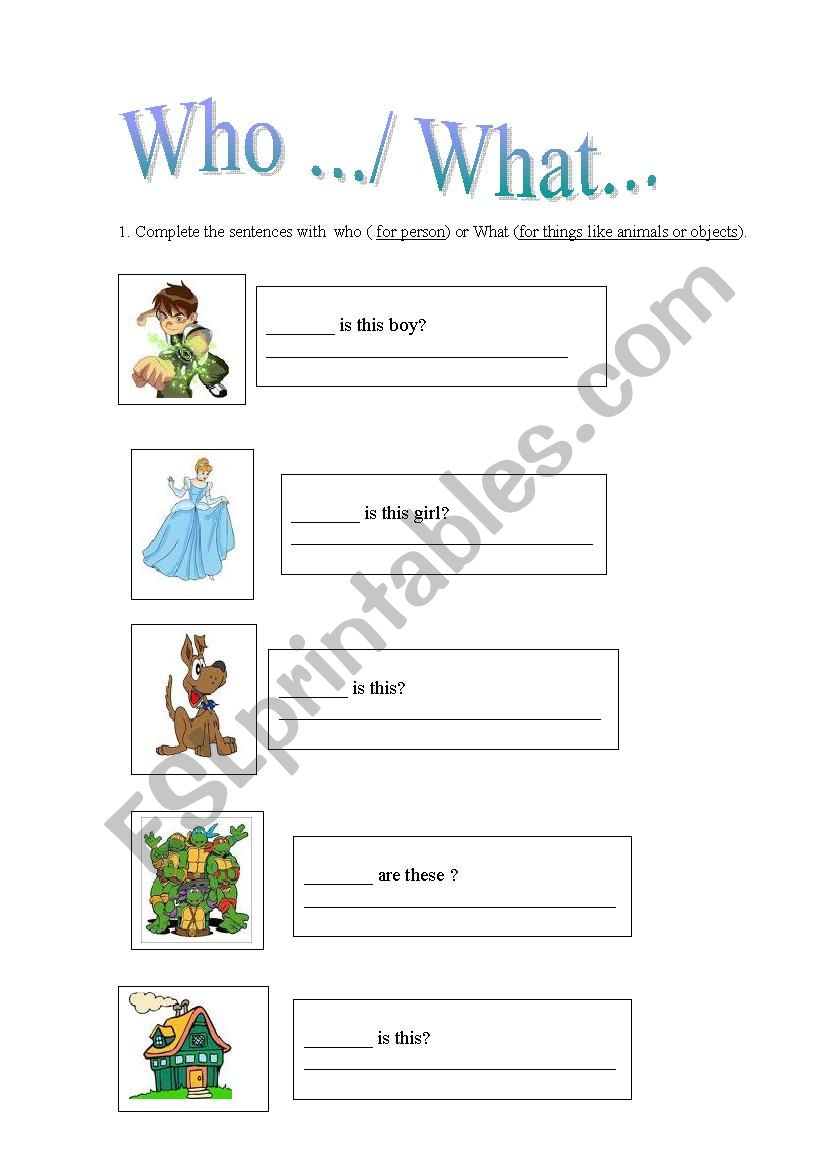 who / what worksheet