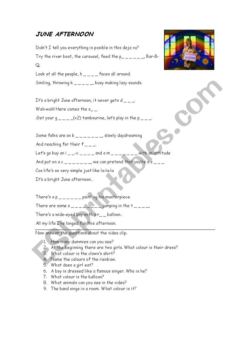 June Afternoon worksheet