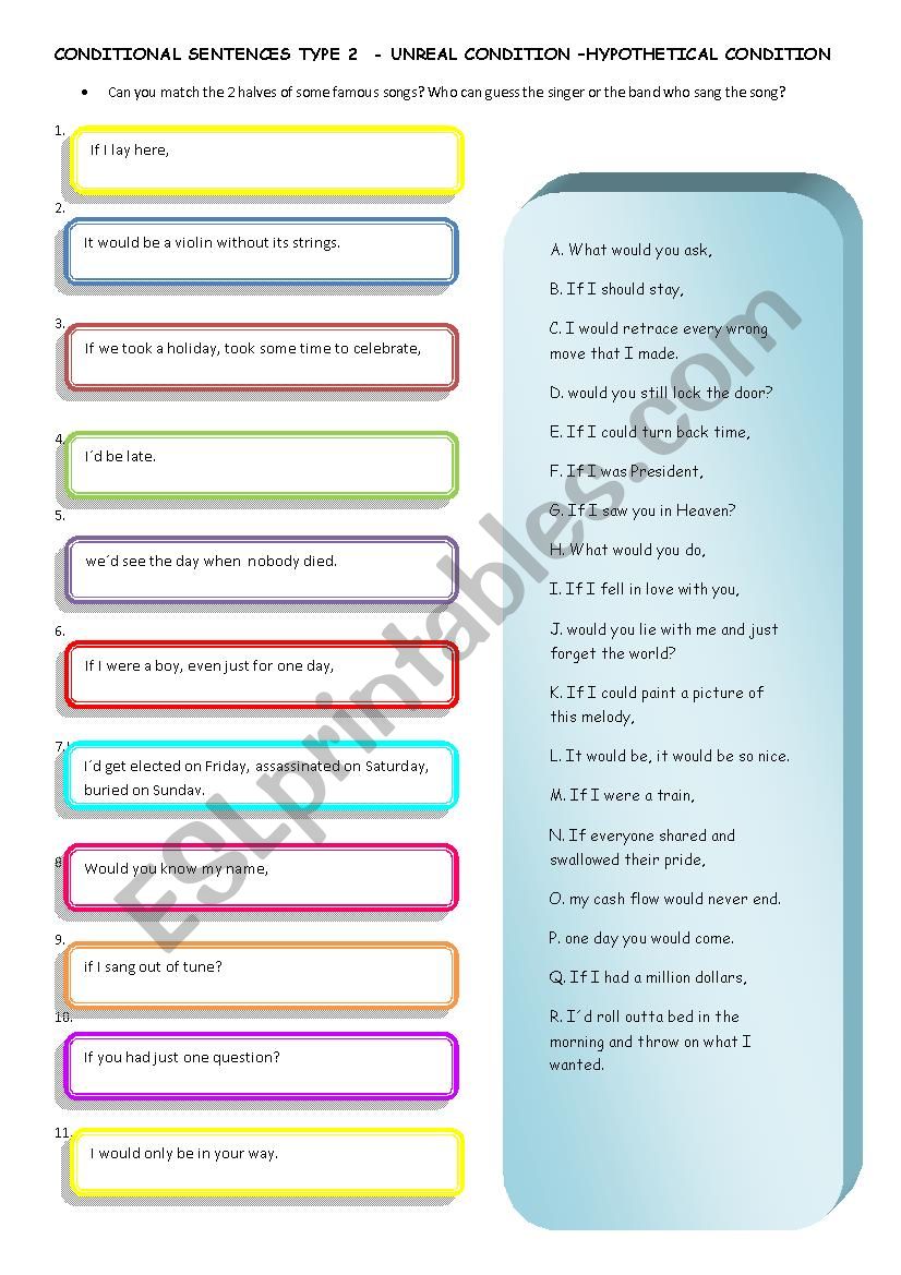 Conditional Sentences Type 2 Through Songs