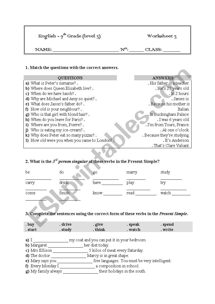 Present Simple worksheet