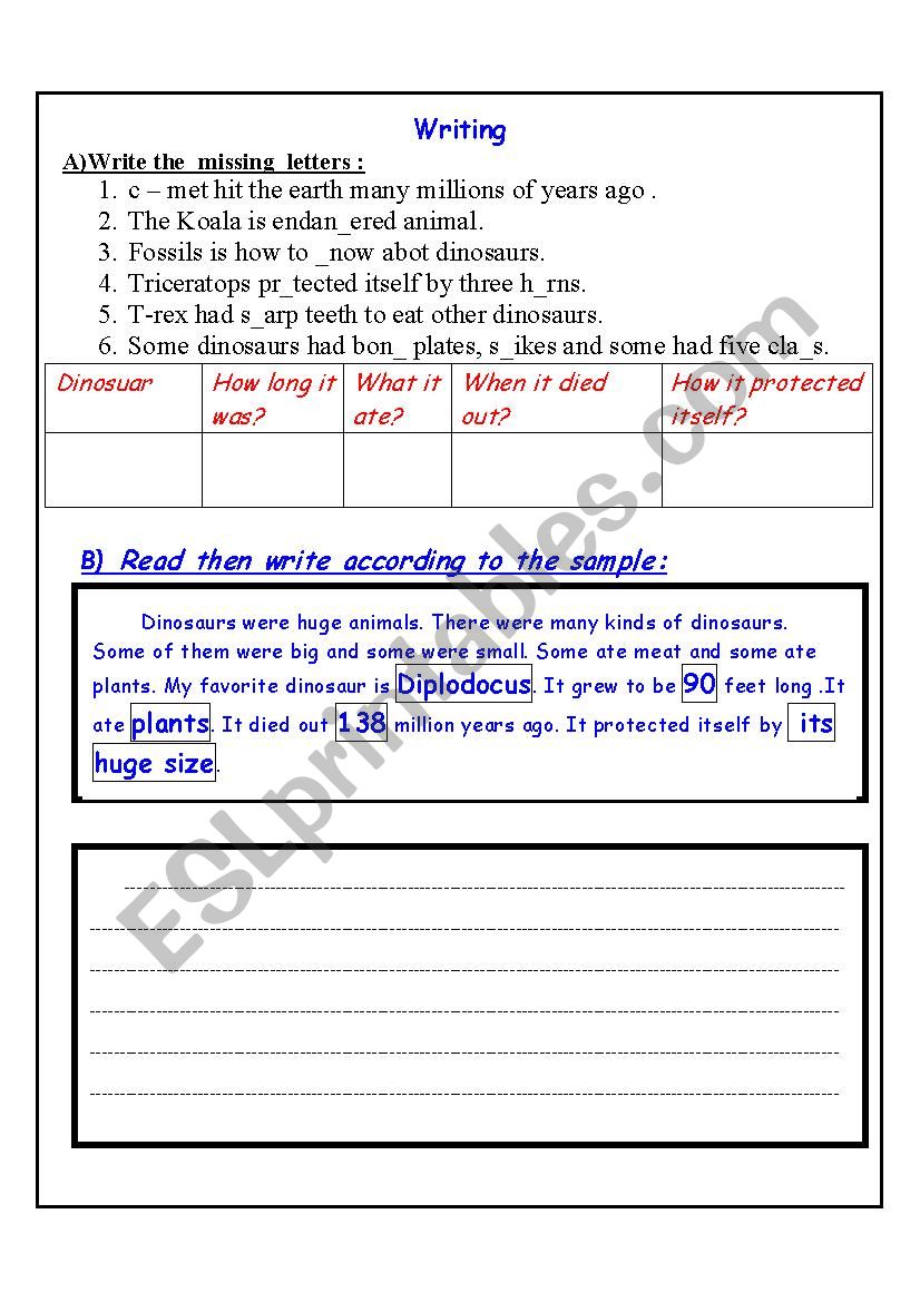 Dinosaurs worksheet