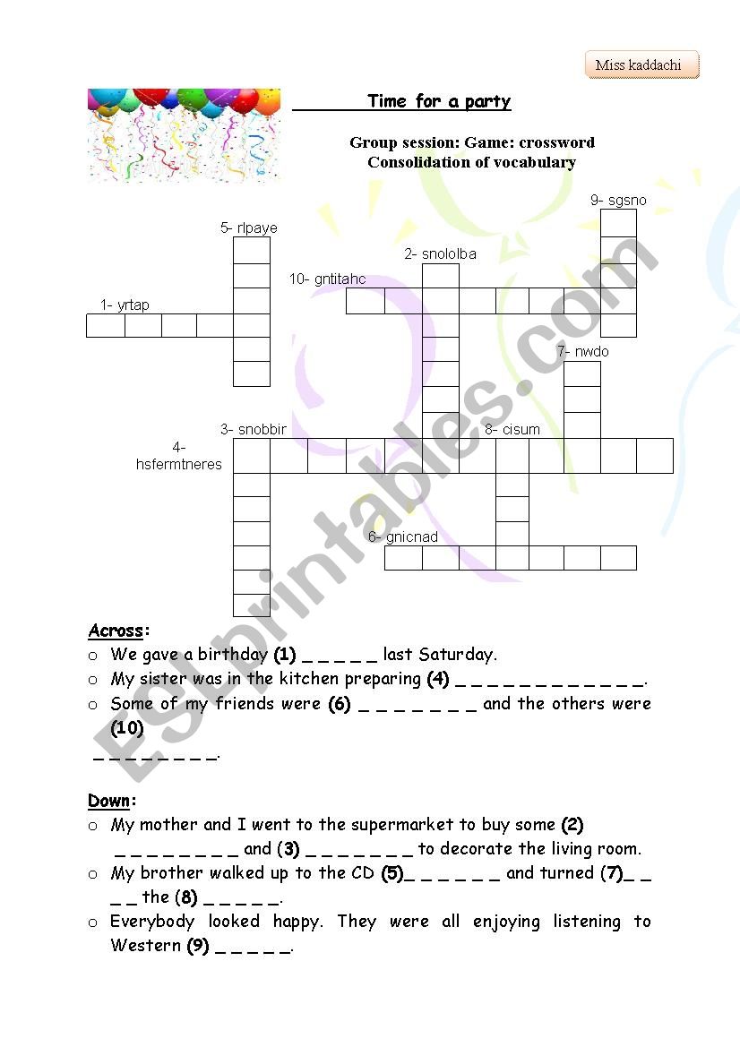 preparing for a party worksheet