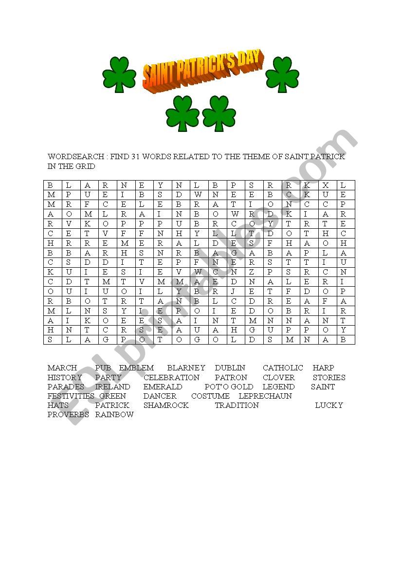 SAINT PATRICKS DAY worksheet