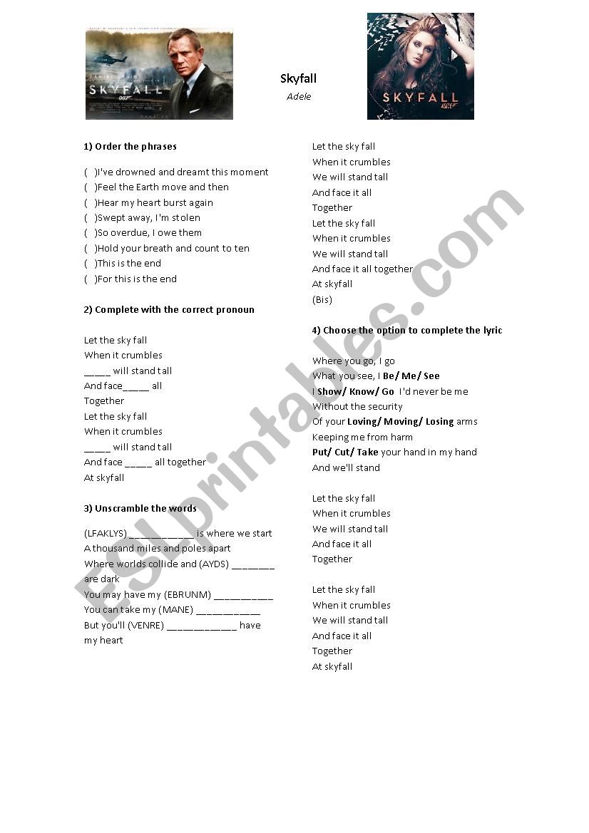 Skyfall - Song Activity worksheet