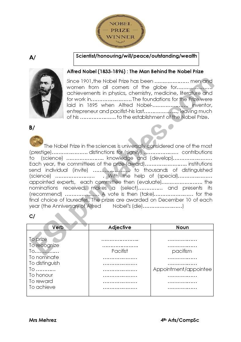 Nobel Prize winners worksheet