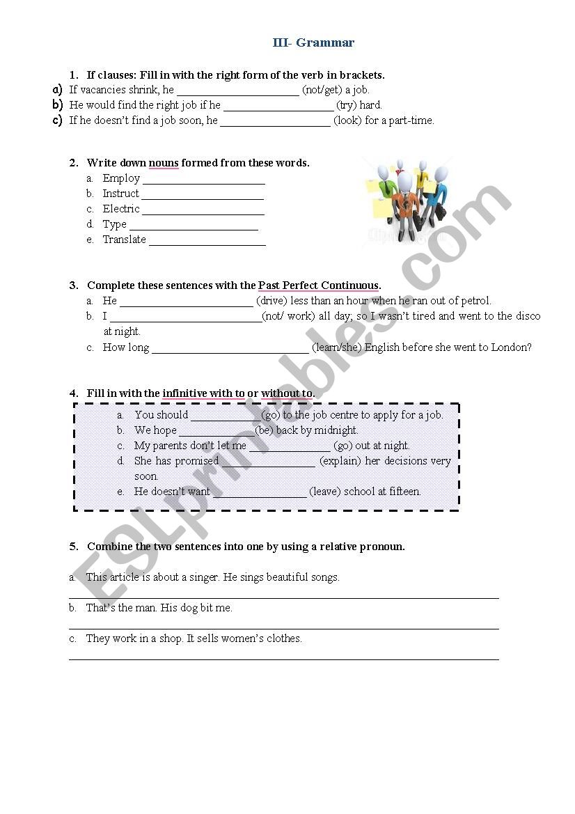 Jobs- test part II (grammar) worksheet
