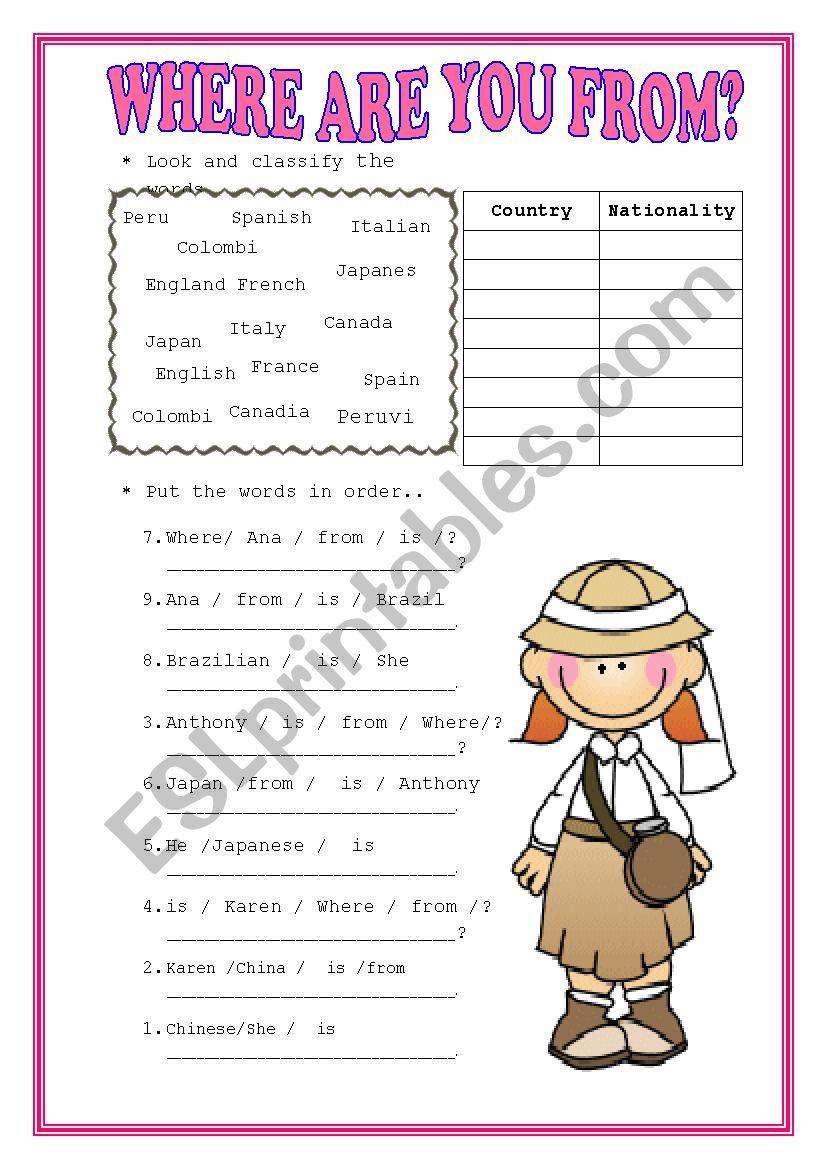 Where are you from worksheet