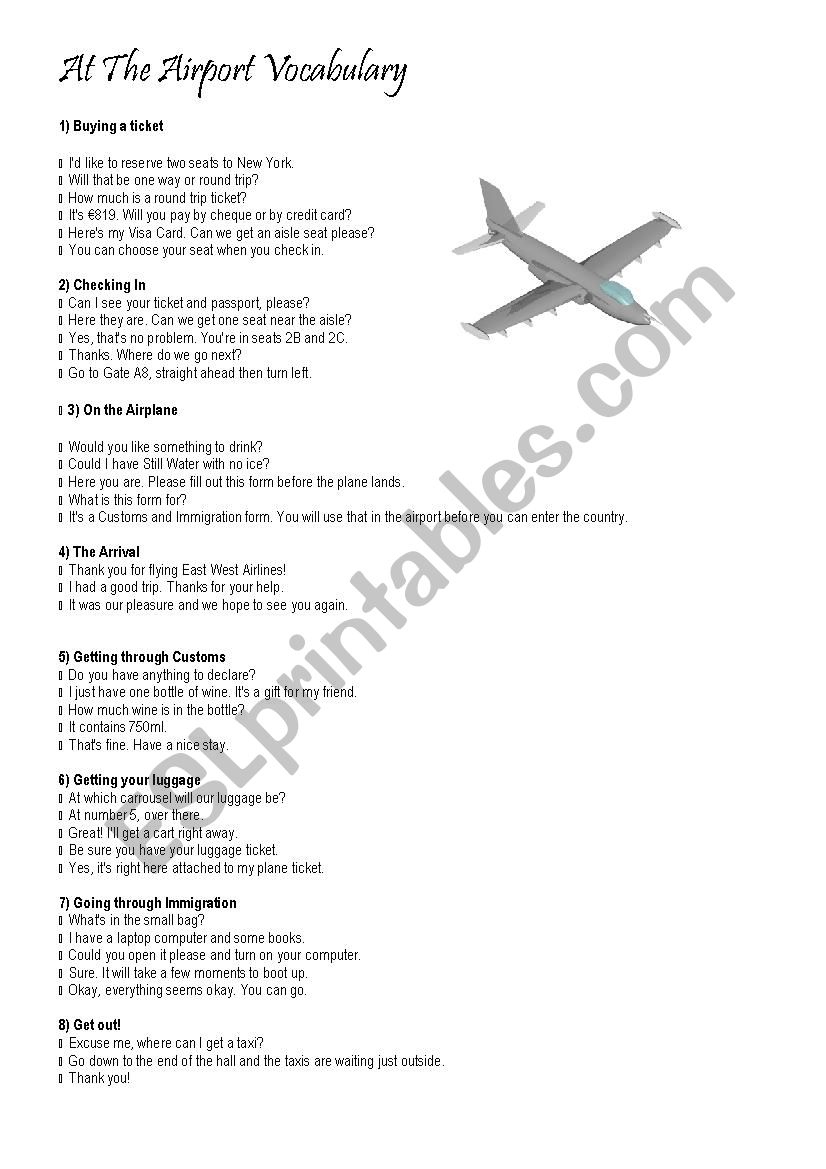 At the Airport Vocabulary worksheet