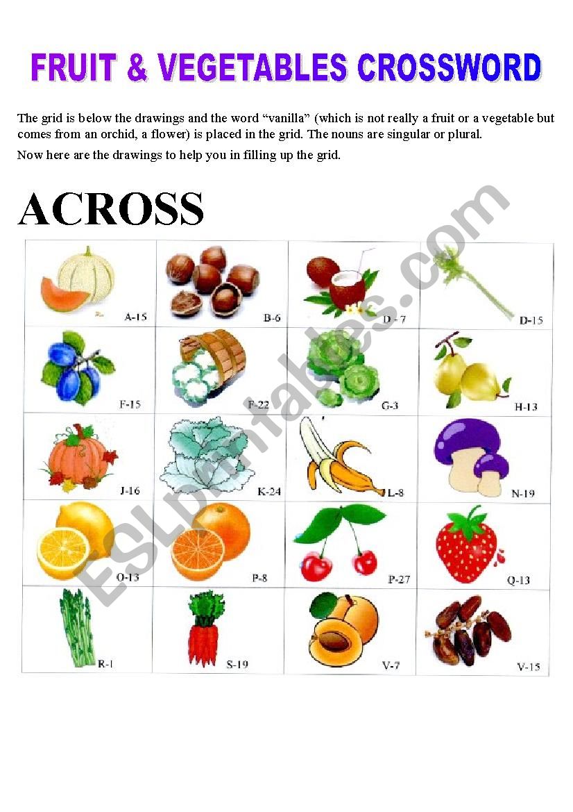 FRUIT AND VEGETABLES CROSSWORD