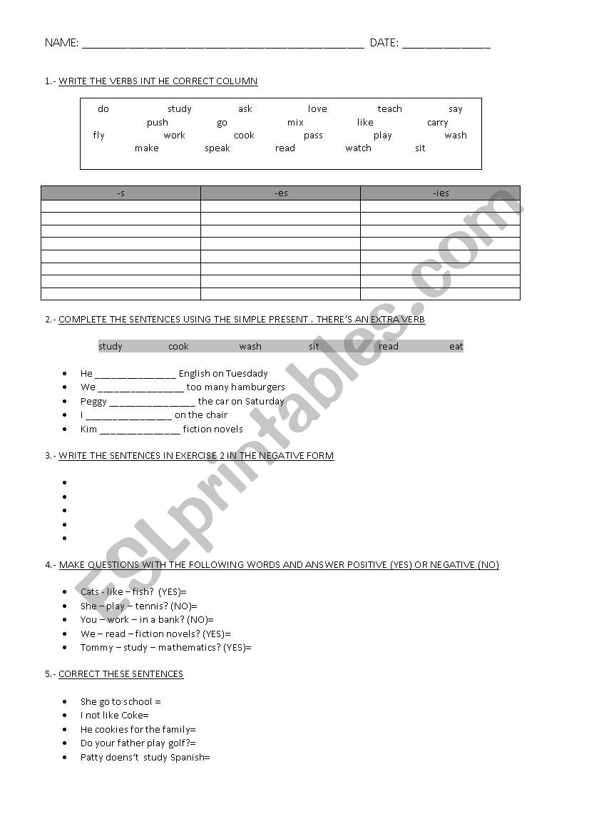 REVISING SIMPLE PRESENT TENSE worksheet