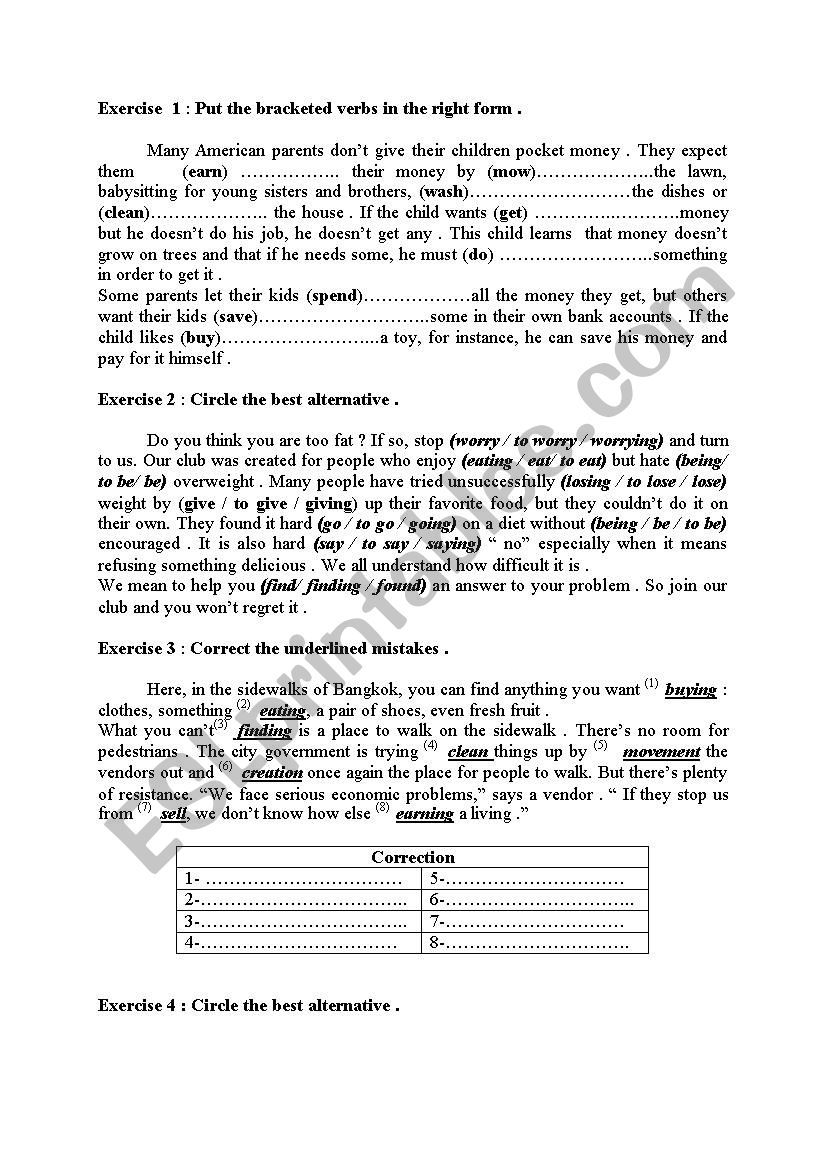 verb forms worksheet