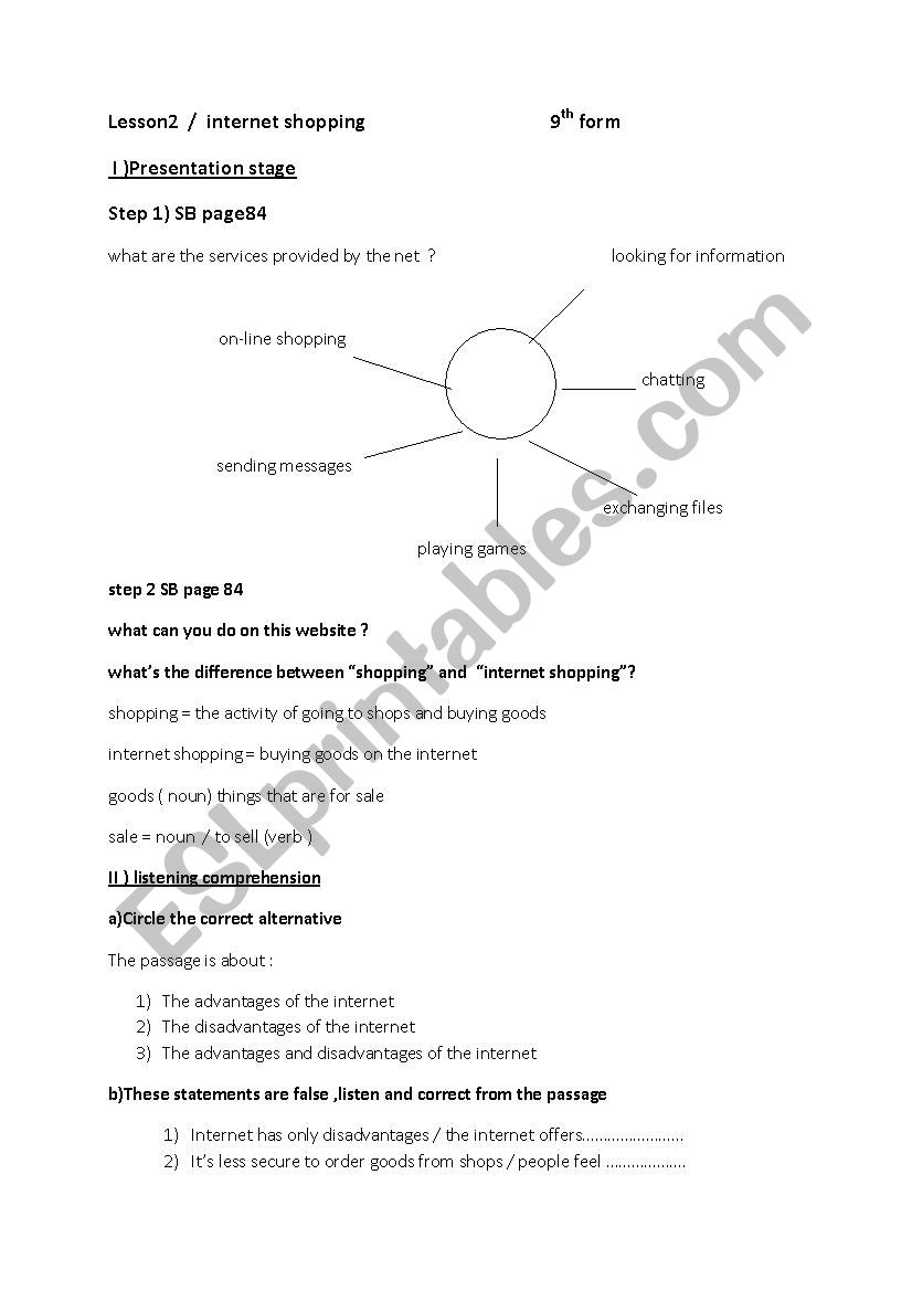 lesson2 internet shopping worksheet