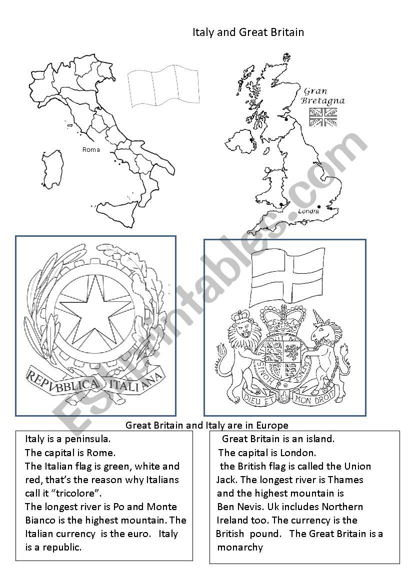 Italy and UK worksheet