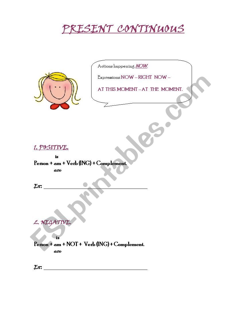 Present Continuous structure worksheet