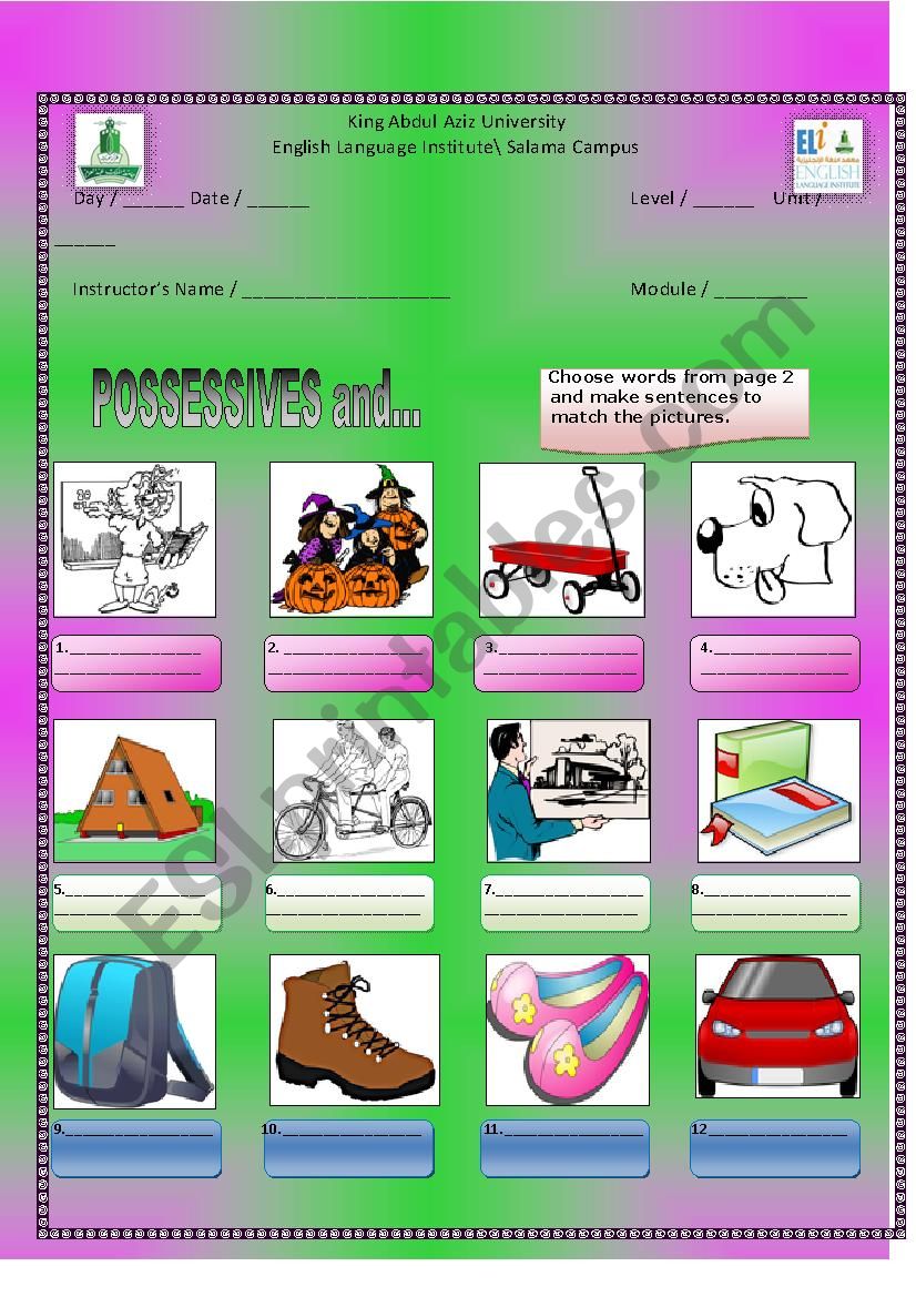 possessive adjectives worksheet